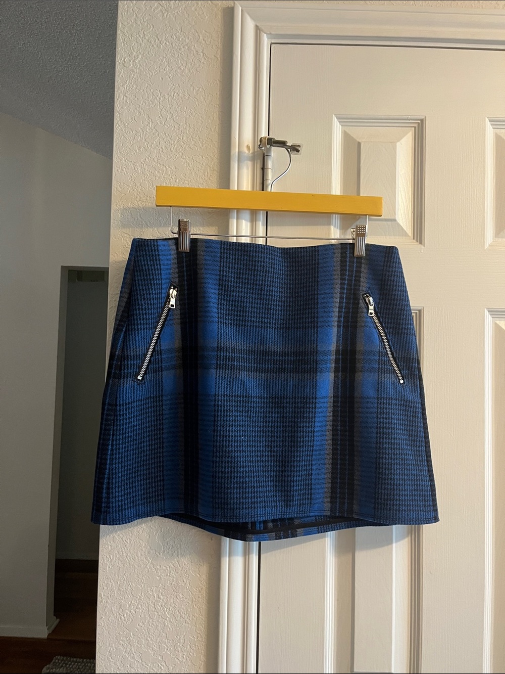 Women’s Gap Blue Plaid Zipper Front Faux Pockets Mini Skirt NWT 12